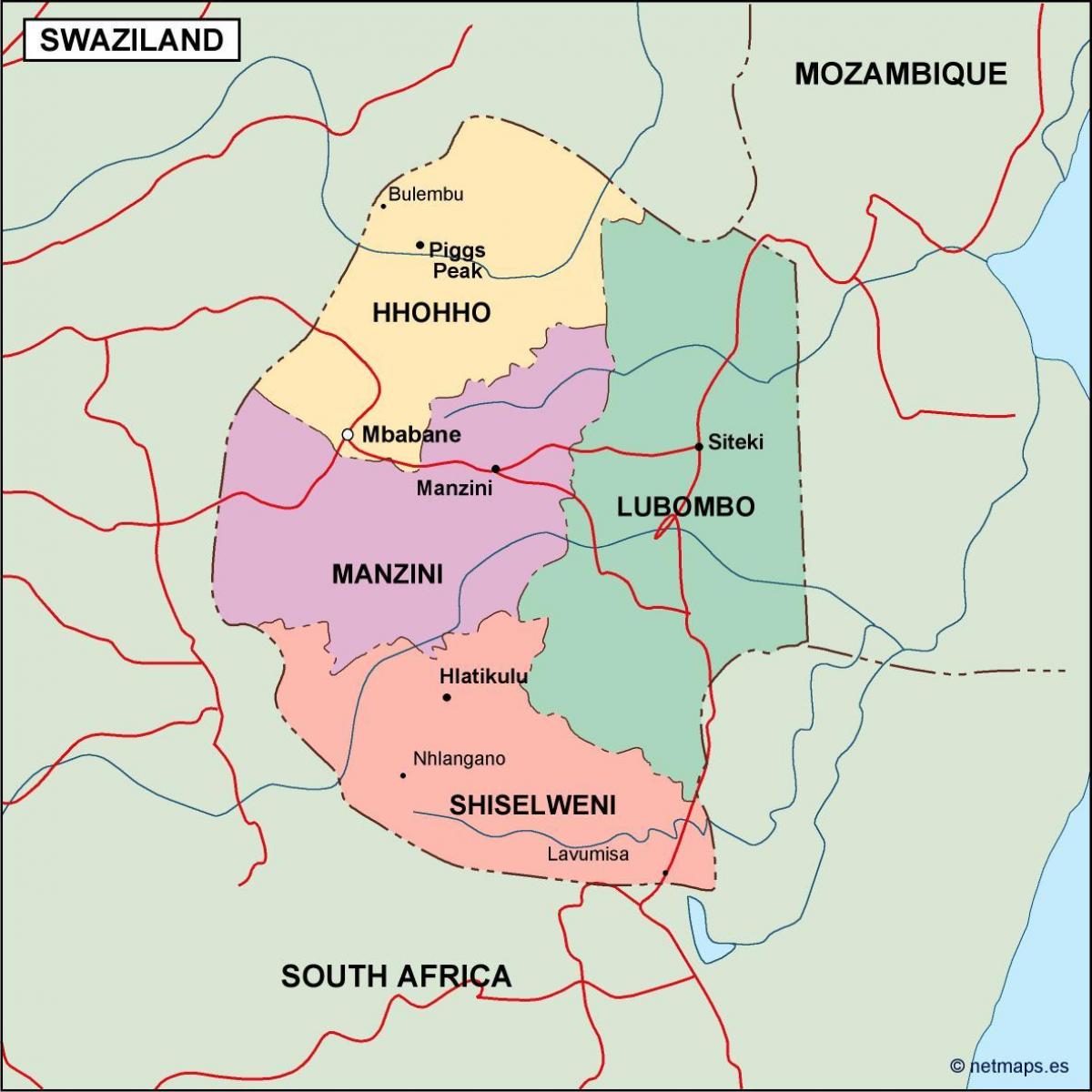 Karta över Swaziland