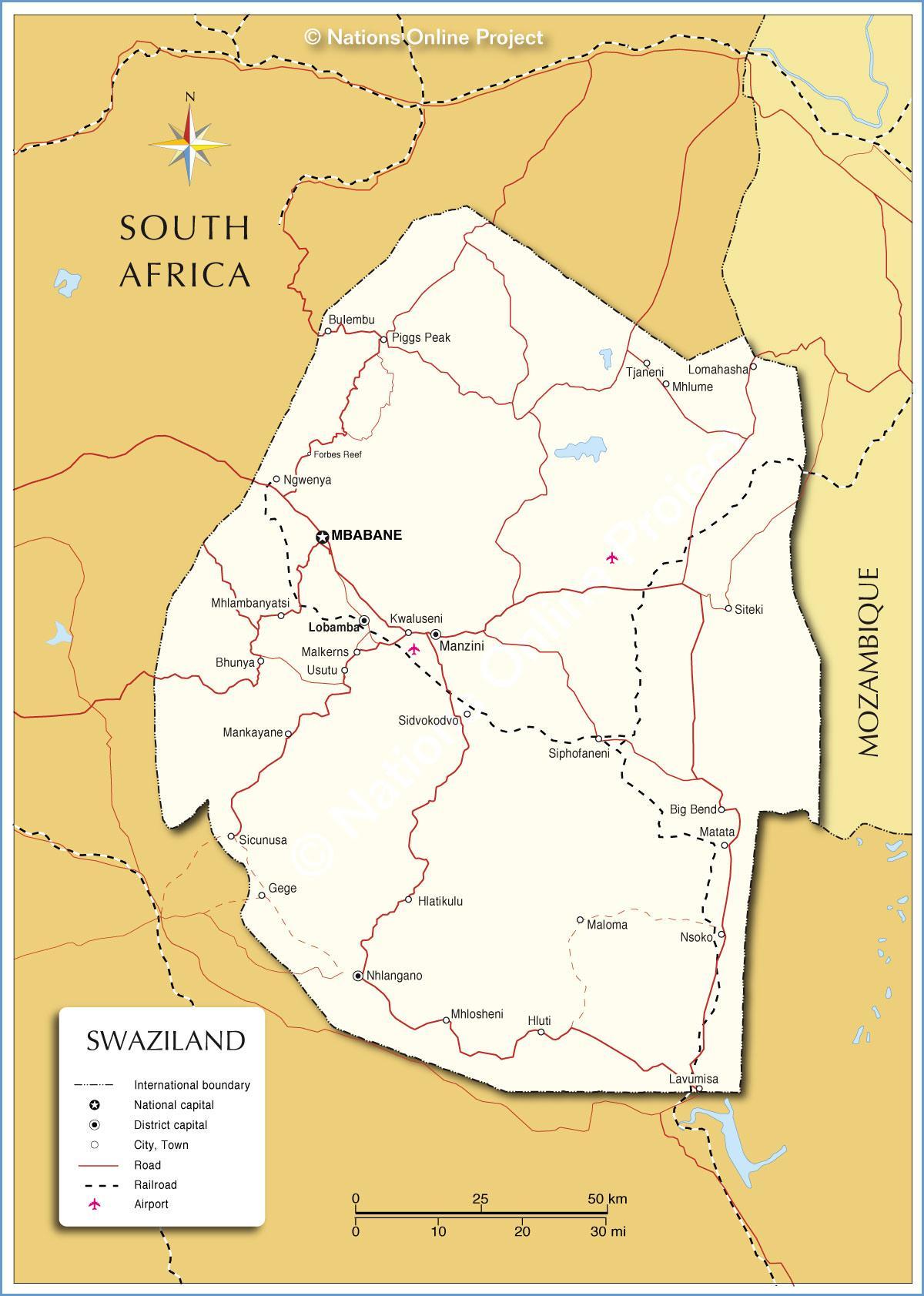 Karta över nhlangano Swaziland