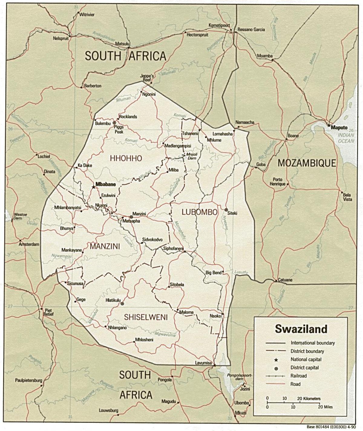 Karta över siteki Swaziland