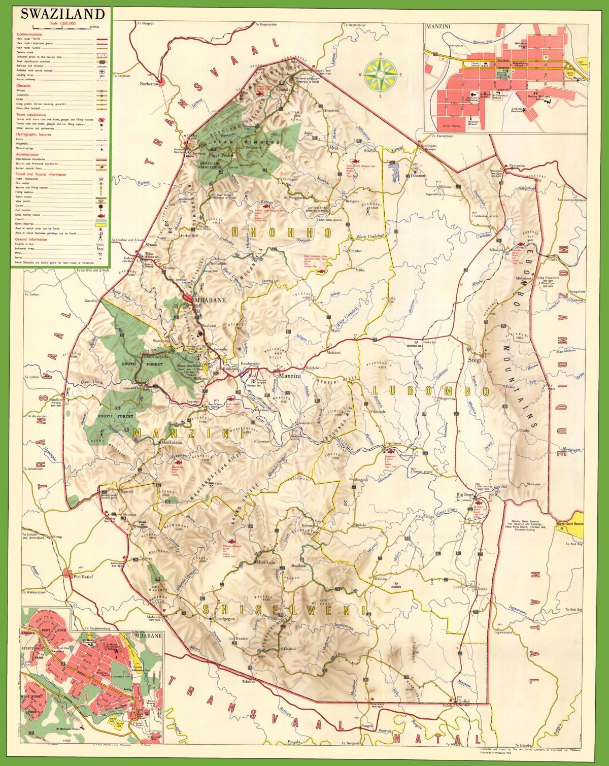 Karta över Swaziland detaljerad